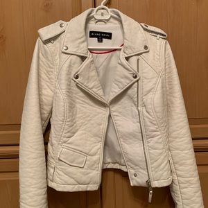 Blanc Noir White Faux Leather Moto Jacket